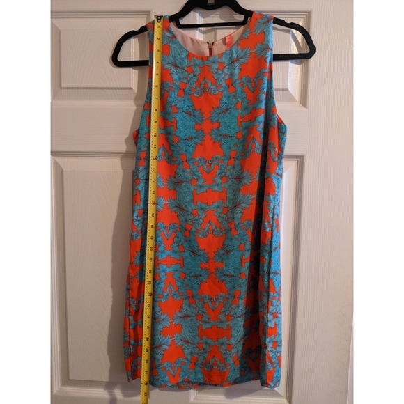 Blue & Orange Floral Rorschach Pattern Dress - Picture 2 of 6